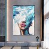 Hand Painted Oil Painting Abstract Portrait Wall Art Hand painted-Nordic Light Blue Girl Oil Paintings On Canvas-Hand Made-For Home Decoration - 90X12