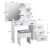 FCH Particleboard Triamine Veneer 5 Pumps 2 Shelves Mirror Cabinet Three Dimming Light Bulb Dressing Table Set White - As shown in the figure