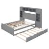 Full Size Wooden Bed With All-in-One Cabinet, Shelf and Sockets, Gray - as Pic