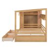 Full size House Bed with Two Drawers and Wardrobe,Natural - as Pic