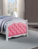 White Twin Size Bed Youth Bedroom Furniture Pink Faux Leather Headboard Footboard Plywood 1pc Bedframe - as Pic