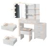 FCH Particleboard Triamine Veneer 5 Pumps 2 Shelves Mirror Cabinet Three Dimming Light Bulb Dressing Table Set White - As shown in the figure