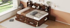 Full Size Wooden Captain Bed with Built-in Storage Shelves, 4 Drawers and 2 Cabinets, Antique Brown - as Pic