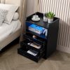 LED Nightstand with 3 Drawers, Modern Bedside Night Stand End Table with Charging Station, USB Ports and Outlets LED Light Strips for Bedroom, Living