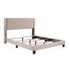 Queen Size Velvet Upholstered Platform Bed, Box Spring Needed - Beige - as pic