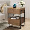 Nightstands Set of 2 with Charging Station, End Table with Storage Drawer, Retro Bedside Tables w/USB Ports and Outlets, Sofa Side Table for Small Spa