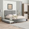 GRAY QUEEN SIZE TRUNDLE PULL OUT DRAWERS STORAGE UPHOLSTERED BED MODERN DESIGN NO BOX SPRING REQUIRED - as Pic