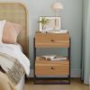 Nightstands Set of 2 with Charging Station, End Table with Storage Drawer, Retro Bedside Tables w/USB Ports and Outlets, Sofa Side Table for Small Spa