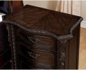 Formal Traditional 1pc Nightstand Only Brown Cherry Solid wood 3-Drawers Intricate Accents Glides Bronze Hanging Pulls Bedroom Furniture - as Pic