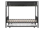 Metal Twin over twin bunk bed with Trundle/ Sturdy Metal Frame/ Noise-Free Wood Slats/ Comfortable Textilene Guardrail/ 2 side Ladders/ Space-Saving T