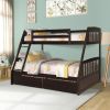 TOPMAX Solid Wood Twin Over Full Bunk Bed with Two Storage Drawers, Espresso - as Pic