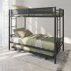 Metal Twin over twin bunk bed with Trundle/ Sturdy Metal Frame/ Noise-Free Wood Slats/ Comfortable Textilene Guardrail/ 2 side Ladders/ Space-Saving T