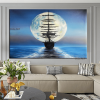 Handmade Sailboat Painting Seascape Original Art Boat Painting Nautical Artwork Full Moon Canvas Painting Night Sky Wall Art - 150X220cm