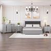 4-Pieces Bedroom Sets Queen Size Upholstered Bed with LED Lights, Mirrored Nightstands and Dresser with Metal Handles and Legs,Grey - as Pic
