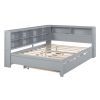 Wooden Full Size DayBed with Twin Size Trundle, DayBed with Storage Shelf and USB Charging Ports,Grey - as Pic