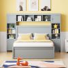 Full Size Wooden Bed With All-in-One Cabinet, Shelf and Sockets, Gray - as Pic