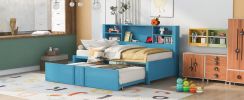 Metal Twin Size Daybed with Twin Size Trundle, Storage Shelves and USB Ports, Blue - as Pic