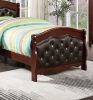 Dark Cherry Full Size Bed Youth Bedroom Furniture Espresso Faux Leather Headboard Footboard Plywood - as Pic