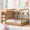 Full size House Bed with Two Drawers and Wardrobe,Natural - as Pic