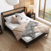 Modern Cannage Rattan Wood Platform Queen Bed, Black - as Pic