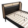 Modern Cannage Rattan Wood Platform Queen Bed, Black - as Pic