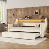 Twin Size Daybed with Trundle, Upholstered Daybed with Charging Station and LED Lights, White (Expect arrive date:May 20th. ) - as Pic