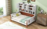 Twin Size Platform Bed with Multiple Storage, White+Walnut - as Pic