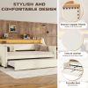 Twin Size Daybed with Trundle, Upholstered Daybed with Charging Station and LED Lights, White (Expect arrive date:May 20th. ) - as Pic