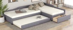 Upholstered Double Twin Size Daybed with Trundle and Drawer, Gray - as Pic