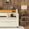 Twin Size Daybed with Trundle, Upholstered Daybed with Charging Station and LED Lights, White (Expect arrive date:May 20th. ) - as Pic