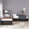 L-shaped Platform Bed with Trundle and Drawers Linked with built-in Desk,Twin,Espresso - as pic