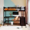Full size Loft Bed with Shelves and Desk, Wooden Loft Bed with Desk - Espresso - as pic
