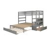 Twin over Twin/King (Irregular King Size) Bunk Bed with Twin Size Trundle, Extendable Bunk Bed (Gray)(OLD SKU :LP000032AAE) - as pic