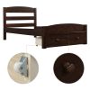 Platform Twin Bed Frame with Storage Drawer and Wood Slat Support No Box Spring Needed, Espresso - as pic