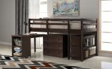 Low Study Twin Loft Bed with Cabinet and Rolling Portable Desk - Espresso (OLD SKU :LP000113AAP) - as pic