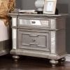 Glam 1pc Nightstand Silver Solid Wood Mirror Panel Accents Bedroom Furniture Crystal-like Acrylic Drawer Pulls Bun Feet Bedside Table - as Pic