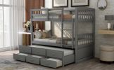 Twin Bunk Bed with Ladder, Safety Rail, Twin Trundle Bed with 3 Drawers for Bedroom, Guest Room Furniture(Gray)(OLD SKU :LP000071AAE) - as pic
