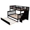 Twin-Over-Full Bunk Bed with Twin size Trundle, Storage and Guard Rail for Bedroom, Dorm, for Adults, Espresso(OLD SKU :LT000119AAP) - as Pic