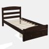 Platform Twin Bed Frame with Storage Drawer and Wood Slat Support No Box Spring Needed, Espresso - as pic