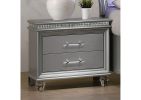 Classic Silver1pc Nightstand Only Contemporary Solid wood 2-Drawers Felt-lined Top English Dovetail Acrylic Legs & Pull Handle - as Pic