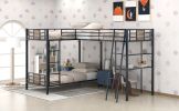 L-Shaped Twin over Twin Bunk Bed with Twin Size Loft Bed with Desk and Shelf ,Brown - as pic