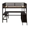 Full size Loft Bed with Shelves and Desk, Wooden Loft Bed with Desk - Espresso - as pic