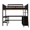 Full size Loft Bed with Shelves and Desk, Wooden Loft Bed with Desk - Espresso - as pic