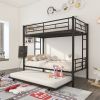 Twin Over Twin Metal Bunk Bed Frame with Trundle(Upgrade reinforcement version) - as pic