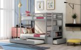 Twin over Twin/King (Irregular King Size) Bunk Bed with Twin Size Trundle, Extendable Bunk Bed (Gray)(OLD SKU :LP000032AAE) - as pic