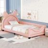 Twin Size Upholstered Daybed with Carton Ears Shaped Headboard, Pink - as Pic