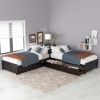 L-shaped Platform Bed with Trundle and Drawers Linked with built-in Desk,Twin,Espresso - as pic