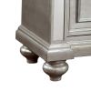 Glam 1pc Nightstand Silver Solid Wood Mirror Panel Accents Bedroom Furniture Crystal-like Acrylic Drawer Pulls Bun Feet Bedside Table - as Pic