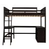 Full size Loft Bed with Shelves and Desk, Wooden Loft Bed with Desk - Espresso - as pic