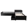 L-shaped Platform Bed with Trundle and Drawers Linked with built-in Desk,Twin,Espresso - as pic
